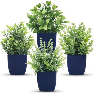 Der Rose 4 Pack Small Fake Plants Artificial Plants Indoor Office Desk Accessories for Aesthetic Room Decor Blue Bathroom Decor