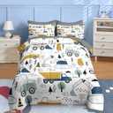 Nesker 5 Pcs Comforter Set Twin Size, Cute Cars Truck Tractor Bedding for Kids Teen, Cargo Crane Bulldozer Excavator Bed Sheet with Pillowcase & Sham