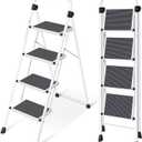 KINGRACK Step Ladder 4 Step Folding Step Stool for Adults with Handrails Heavy Duty Steel Sturdy Lightweight Collapsible Portable Step Ladder with Anti-Slip Wide Pedal,White (4 Step Ladder)