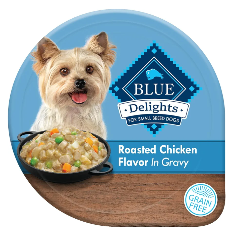Blue Buffalo Delights Small Breed Natural Wet Dog Food, Rotisserie Chicken Flavor in Gravy, 3.5-oz Cups, 12 Count