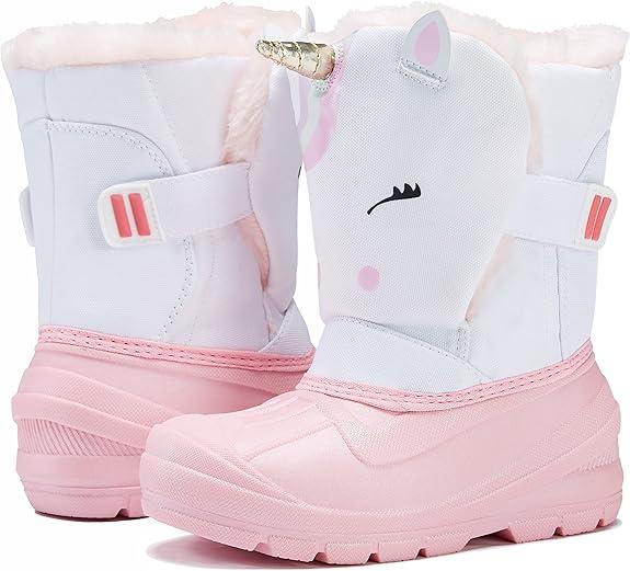 Toddler Snow Boots Little Girl Boy Insulated Winter Boots WaterProof Cold Weather Warm Lightweight Kids Walking Boots White Pink shoes size 10