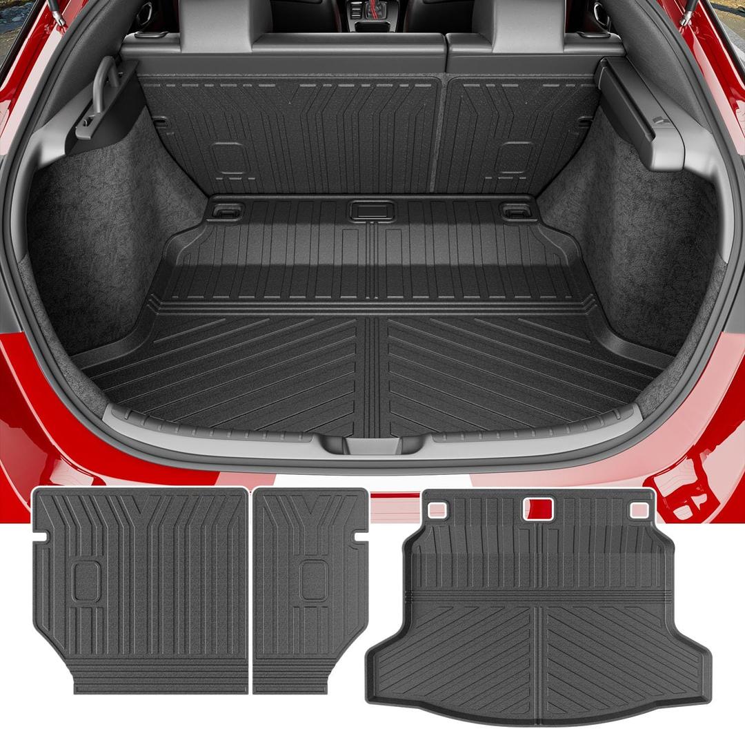 powoq Trunk Mat Compatible with 2022-2026 Honda Civic Hatchback Backrest Mat TPE Cargo Liner Replacement for 2022-2026 Honda Civic Accessories (Fit Hatchback, Rear Backrest Mat+Rear Trunk Mat)