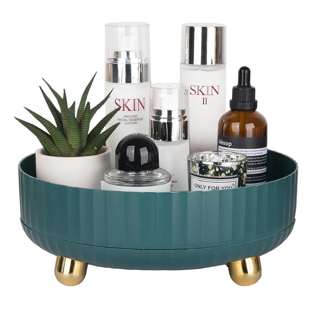 Anyoifax Makeup Perfume Organizer Tray 360 Degree Rotating Lazy Susan Skincare Lotion Organizer Spinning Cosmetics Storage for Dresser, Vanity, Bathroom Countertop, Small Teal Green (9 ")