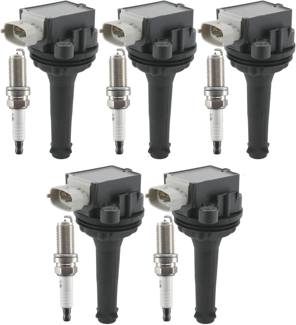UF517 Ignition Coil Pack 30713417 and Iridium Spark Plug AP5325 Set of 5 Fit For Volvo V70 1998-2007,S60 2001-2009 2012-2016,C30 2008-2013,S40 2004-2011,V50 2005-2011,C70 2006-2013 2.3L 2.4L 2.5L L5
