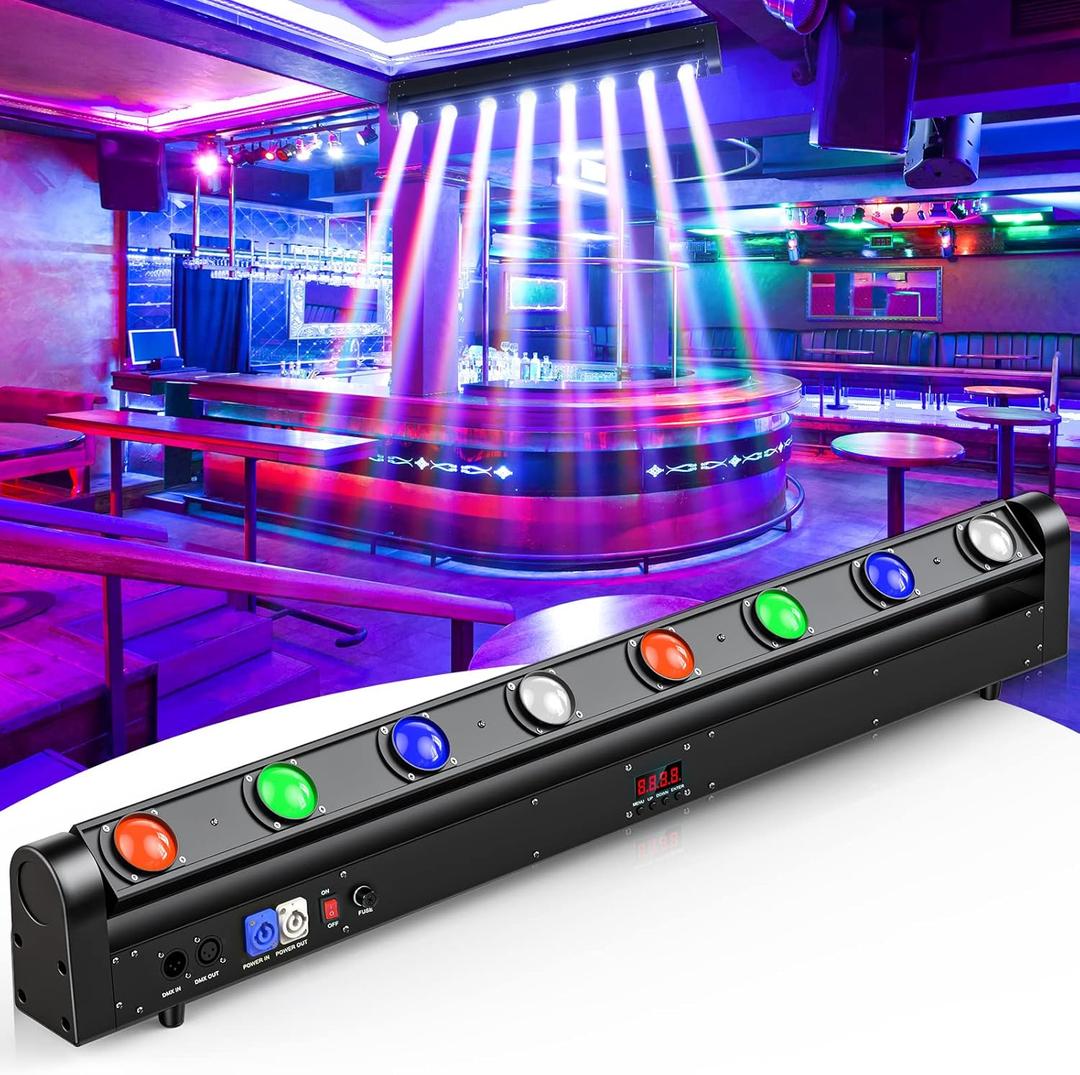8 Eye LED Beam Wall Washer Lights,120W RGBW 4IN1 Strobe Moving Head DJ Light Bar 180  Tilt DMX and Sound Control Stage Lighting Bar for Party Light dj Disco Lights Wedding Club KTV Live House
