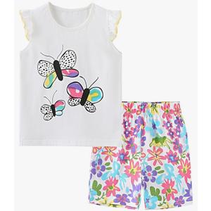 Bumeex Toddler Girls Summer Outfit Cotton Top and Shorts Clothing Set