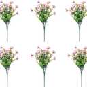 6 Bundles UV Resistant Artificial Flower, Plastic Fake Plants, Faux Plants for Garden, Porch, Window Box, Home and Wedding Decor(Pink)