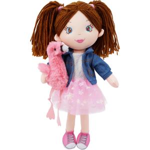 June Garden 15" Playmate Buddies - Plush Doll Mia with Her Stuffed Animal Companion Flamingo Rosie for Kids 1 Year and Up