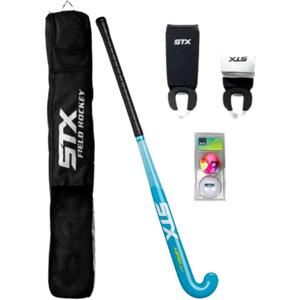 STX Field Hockey Start Pack - Junior with Stick, Shin Guards, Bag & Balls, Black/Teal, 32"