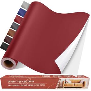 Self Adhesive Leather Repair Patch Kit, 31.5 in x 16 in Large Vinyl Leather Repair Tape for Furniture, Car Seat, Couch, Sofa, Color: Smooth Red