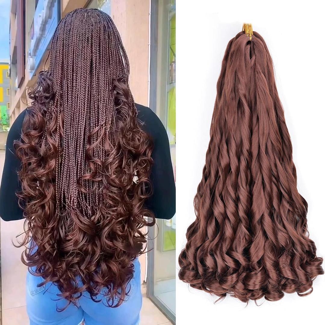 Synthetic French Curl Braiding Hair for Black Women 22 Inch 8 Packs Curly Braiding Hair for Box Braids 75g/Pack Tangle Free Bouncy French Curls Braiding Hair Extensions (22Inch,8 Packs,33#)