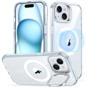ESR for iPhone 15 Plus Case, Compatible with MagSafe, Military-Grade Protective Case, Built-in Stash Stand Phone Case, Scratch-Resistant Back Cover, Classic Series, Clear Blue