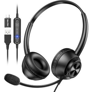 USB Headset with Microphone for PC, Computer Headset with Mic, Wired Headset with USB-A & Type-C, Mute, In-Line Controls Call Center Headphone for Work PC Laptop Office Phone Meeting Zoom Skype USB Headset with Microphone for PC, Computer Headset with Mic, Wired Headset with USB-A & Type-C, Mute, In-Line Controls Call Center Headphone for Work PC Laptop Office Phone Meeting Zoom Skype