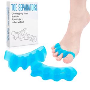 Silicone Toe Separators for Women & Men - Toe Spacers for Bunion Relief, Hammer Toe, Plantar Fasciitis & Pedicures | Includes Metatarsal Pad & Therapeutic Yoga Cushion for Foot Pain, 2 Pcs, Blue