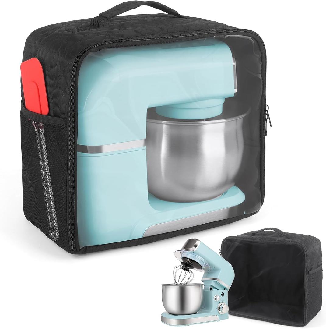 Stand Mixer Cover Compatible with Kitchen in the Box, Appliance Covers for Kitchen Counter for 3.2Quart Bowl Lift, Food Processor Cover, Zipper Pocket for Various Kitchen Appliance Accessories Black