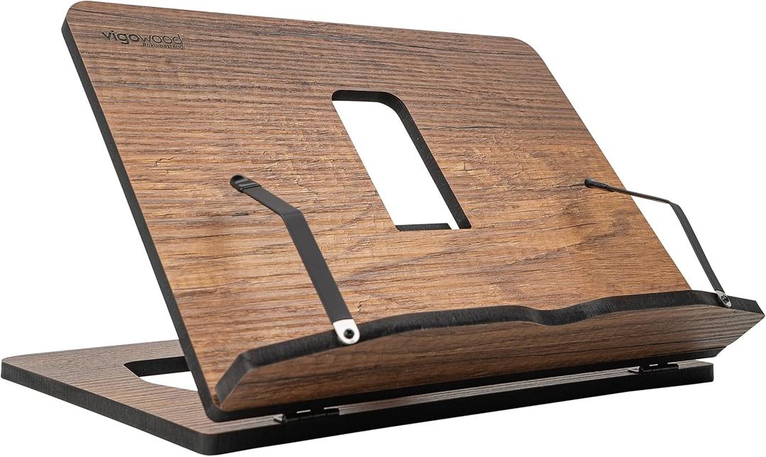 Vigo Wood Book Stand, Book Holder, Reading Stand, Cookbook Holder, Recipe Book Stand, Wooden Book Stands for Reading, Cookbook Stand for Kitchen, Book Holder for Reading in Bed (Walnut)