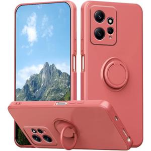 Compatible with Redmi Note 12 4G Case with Ring Kickstand Green, for Redmi Note 12 4G Phone Case Silicone Liquid with Soft Microfiber Lining Slim Shockproof Protective Cover (Camellia)