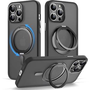 For iPhone 13 Pro Case with Invisible Magnetic Stand, Military Drop Protection, Compatible with MagSafe, 360 Rotatable Magnetic Ring Kickstand, Shockproof Waterproof Clear Phone Cover, Black