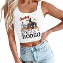 Cowgirl Cropped Tank Tops Summer Country Concert Outfits for Women Western Cowboy Vintage Graphic Crop Top (Medium)
