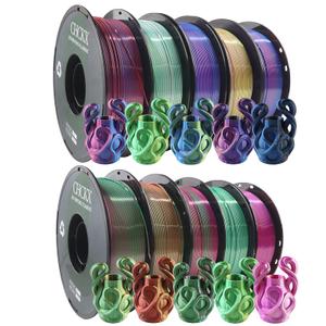 CHCKX 10 Pack Silk Tri-Color PLA Filament Bundle, 1kg Spool(2.2lbs)
