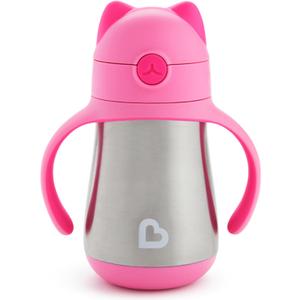 Munchkin Cool Cat Sippy Cup for Toddlers, Stainless Steel Straw Cup, 8 Ounce, Pink