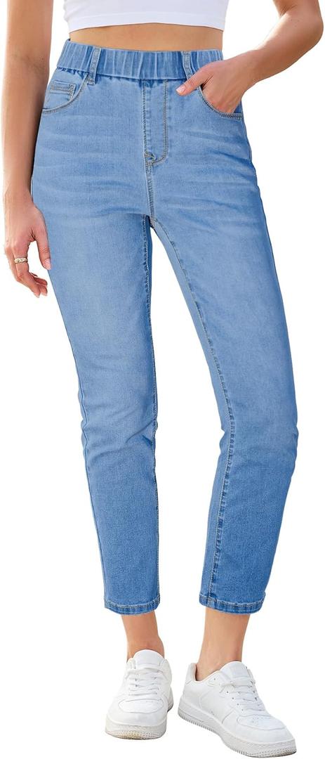 GRAPENT Womens Straight Leg Jeans Blue Jeans for Women Crop Straight for Women High Waisted Pants Stretch Leg Womens Cropped Seaside Blue Size Large US 12 to 14