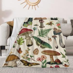 Mushroom Blanket Gifts for Women Soft Cozy Fleece Flannel Mushroom Throw Blanket All-Season for Sofa Couch Cottagecore Room Decor Blankets for Adults Teen 60"x50" Inches