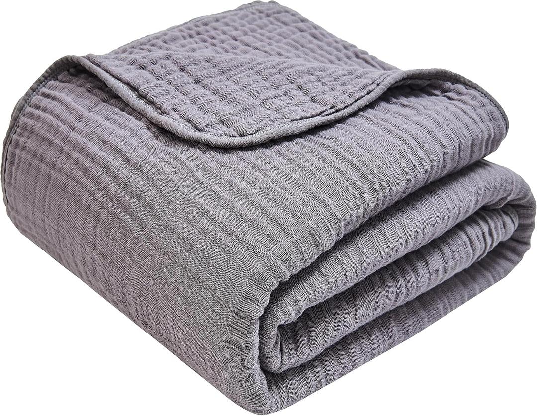 VANJOROY 9-Layer Muslin Throw Blanket Queen 90" x 90" Grey, 100% Cotton Organic Breathable Lightweight Large Throw for Couch Bed Quilt and Bedspread - All Season Muslin Soft Gauze Blanket, Dark Grey