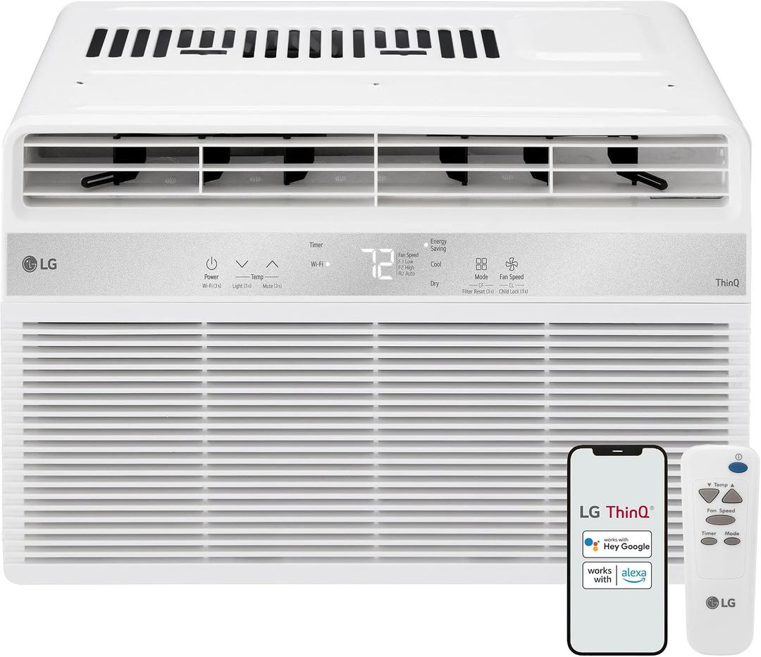 LG 8000 BTU Window Air Conditioner [2024 New] Remote Control WiFi Enabled App Washable Filer Ultra-Quiet Cools 350 Sq. ft for Small & Medium Room AC Unit air conditioner Easy Install White LW8024RSMX
