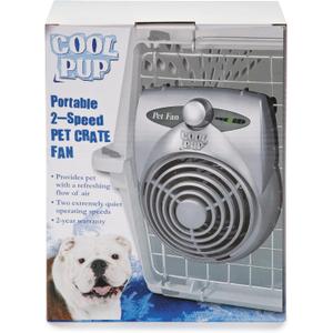 Cool Pup Crate Fan, 8x6.25x2.5 in Size  Quiet Battery Fan Keeps Dogs & Cats Cool with Built-in Thermometer, Silver