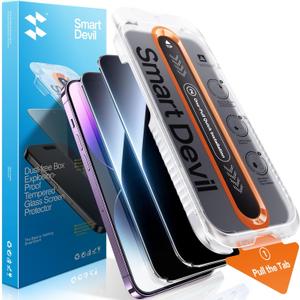 SMARTDEVIL 2 Pack Privacy Screen Protector for iPhone 14 Pro, Anti-Spy Tempered Glass Film, 9H Hardness Military Grade Shatterproof, Easy to Install, Auto Bubble-Free and Dust-Free Box, Case Friendly (Black)