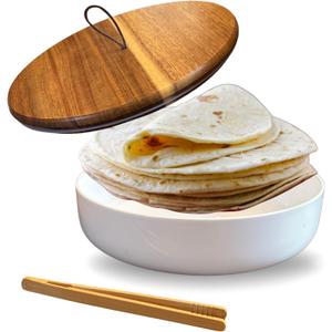 Ceramic tortilla warmer - Tortillero - 7.5 inch Tortilla holder with wooden lid - Roti box - Tortilleros para las tortillas caliente - Tortillas warmer - Tortilleros mexicanos - Pancake Holder
