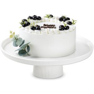 13 Inch Ceramic Cake Stand with Pedestal - White Round Cake Plate for Dessert Table Display, Elevated Cupcake Stand for Wedding, Birthday, Baby Shower, Tea Party, Holiday Entertaining