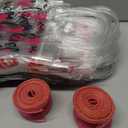 Hosuly 50 Pcs Valentines Clear Gift Bags Bulk Heart Rose Valentine PVC Treat Bags with Handles Ribbon 5 Styles Reusable Plastic Galantines Tote for Party Favors Gift Exchange