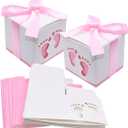 50pcs Baby Shower Party Favor Boxes, Footprint Design Candy Treat Gift Boxes for Kids Birthday Baby Shower Guests Wedding Party Supplies with Ribbon,Pink
