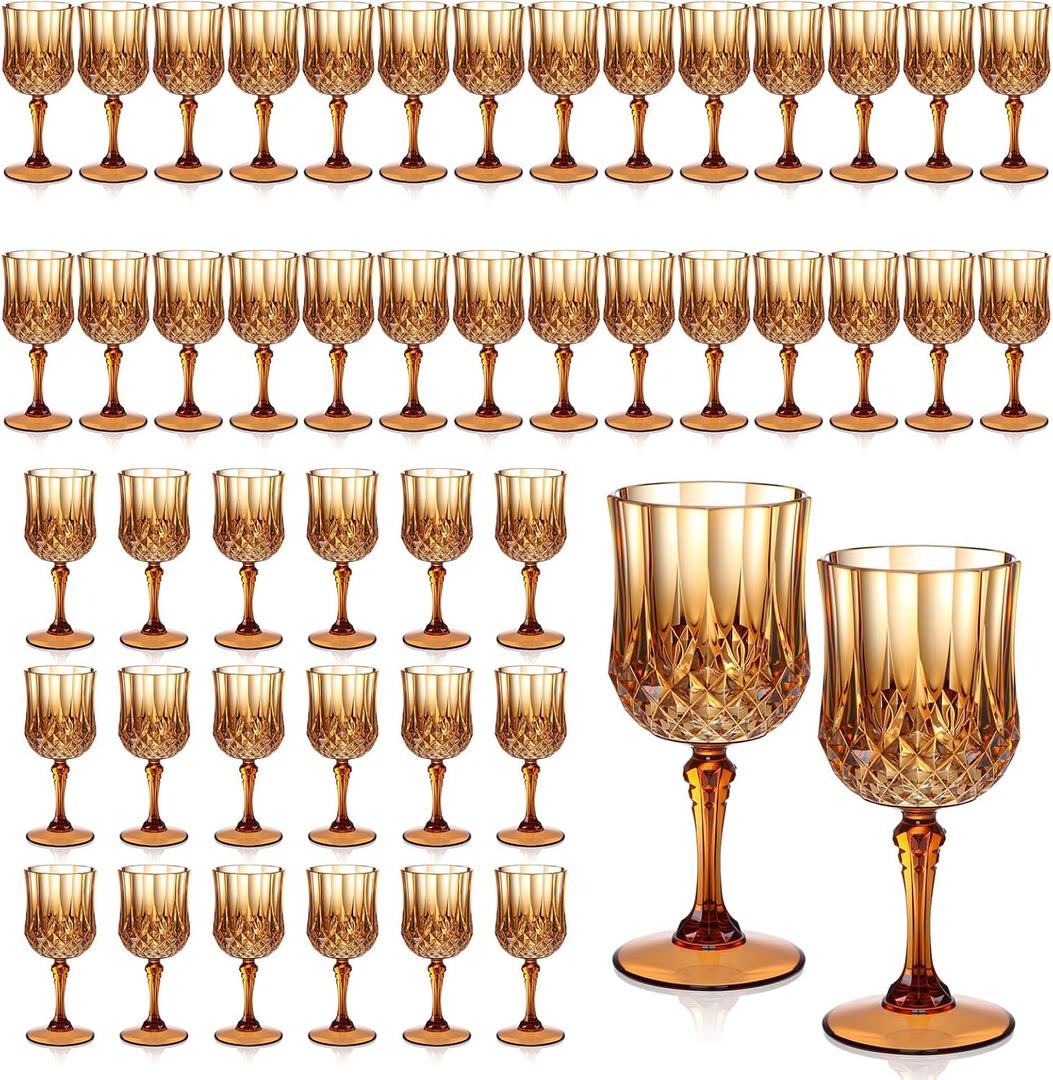 XUWAIDSGN 48 Pcs 7oz Plastic Vintage Glasses Drinking Glasses Unbreakable Wedding Glassware Crystal Water Goblets Reusable Drinkware Vintage Champagne Flutes (48)