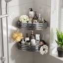 2 x Corner Shower Caddy Suction Cup,Shower Shelves with Hooks,No Drilling Powerful Suction Bathroom Organizers and Storage,Removable Waterproof Rustproof Shower Bathroom Accessories Decor(Grey 2Pack)
