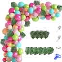124Pcs Tropical Balloons Arch Garland Kit, Green Hot Pink Rose Gold Confetti Balloons Palm Leaves for Tropical Hawaiian Aloha Luau Flamingo Birthday Party Baby Shower Wedding Decorations