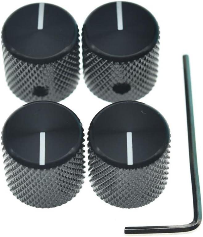 4pcs Aluminium Guitar/Bass Knobs Volume/Tone Control Knob 1/4" Metal Universal Potentiometer Pot Knobs with Set Screw and Indicator for Tele/Telecaster/P Bass Black