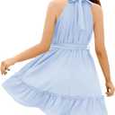Newffr Girl's Halter Neck Sleeveless Summer Dress Tie Waist A-line Sundress Mini Swing Pleated Dress for Girls 4-12 (Purple)