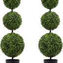 3FT Artificial Boxwood Topiary Tree in Pot,2 Pack Faux Topiary Trees for Front Door Porch Home Living Room Garden,Fake Outdoor Plant Boxwood Ball for Indoor&Outdoor 2, Milan Leaf