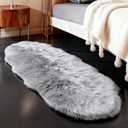 Linmopm Faux Fur Rug Sheepskin Shag Fluffy Fuzzy Grey 2x6 ft Runner Rugs for Bedroom Bedside Bed Floor Living Room Plush High-Density Cushion Carpet Super Sofa Cover