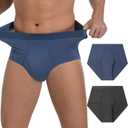 Men's Incontinence high-Waisted Underwear Washable 2-Pack, Excellent Absorbency, Leakproof, Breathable Cotton Briefs Dark Grey, Blue L