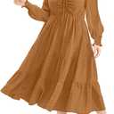 Eytino Plus Size Dress for Women Sweetheart Neck Long Sleeve Ruffle Long Maxi Dresses,2X Khaki