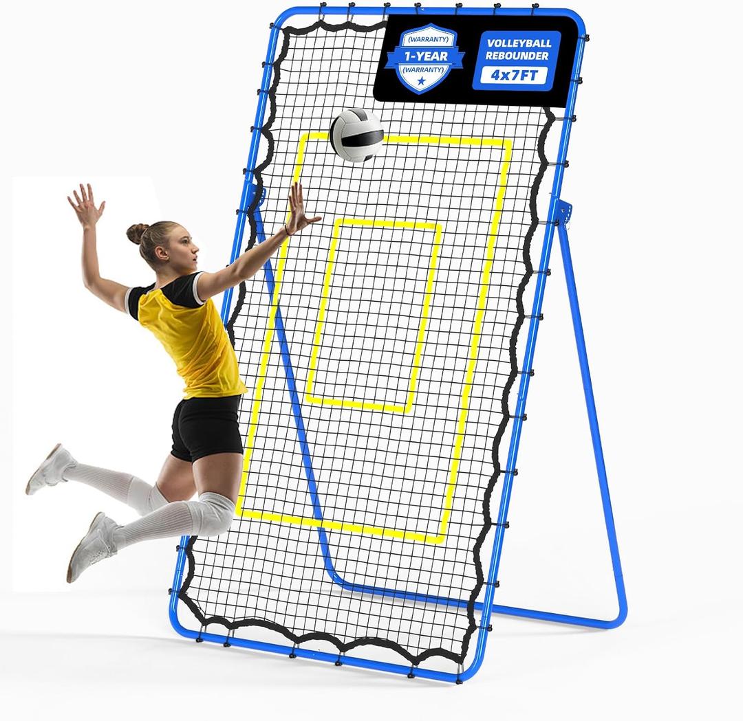 7x4 FT Volleyball Rebounder Net – Adjustable Solo Training Equipment for Backyard, Beach & Outdoor, Heavy-Duty 45-Layer Net with 5 Angles, 4 Ground Stakes & Accuracy Target Belt