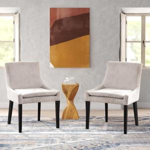 MALOL Upholstered Dining Chairs Set of 2, Mid-Back Kitchen Room Chair with Wood Legs, Corduroy Padded Dining Side Chairs for Dining Room, Beige