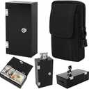 Extra Large Black Acrylic Box Winners Bank with 2 Keys, Slot, Storage Waist Bag, Portable Casino Cash Money Lock Box Safe for Gamblers, 1Pack
