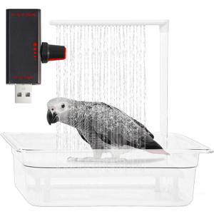 Parrot Bathtub, USB Electric Large Bird Bathtub Shower with Water Pressure Controller, Automatic Pet Bird Bath for Parakeet, Cockatiel, African Grey, Cockatoo, Bird Case Accessories, Bird Toys