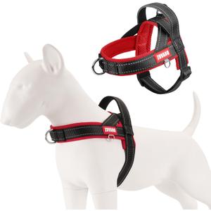 Soft Dog Harness Medium Sized Dogs No-Pull Escape-Proof Front Clip Dog Harness  Adjustable Reflective Padded Vest with Handle & Quick-Release Buckle, Black/Red, M