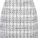 IDEALSANXUN Womens High Waist Plaid Skirt Bodycon Pencil Wool Mini Skirts (Small, White)